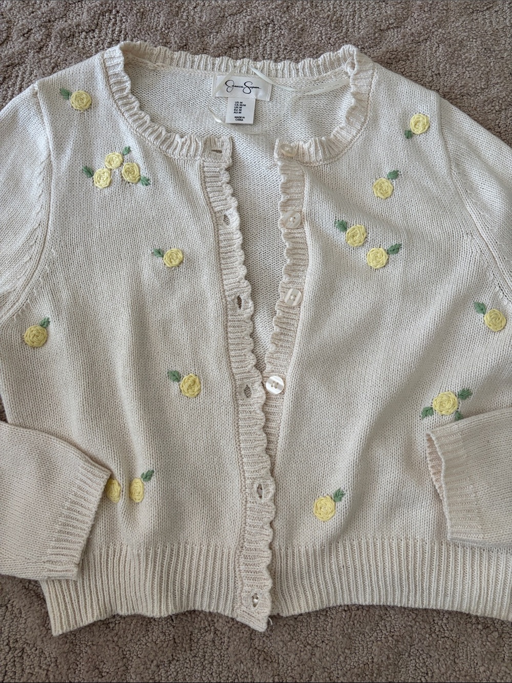 Jessica Simpson Cream Cardigan with Yellow Lemon Embroidery